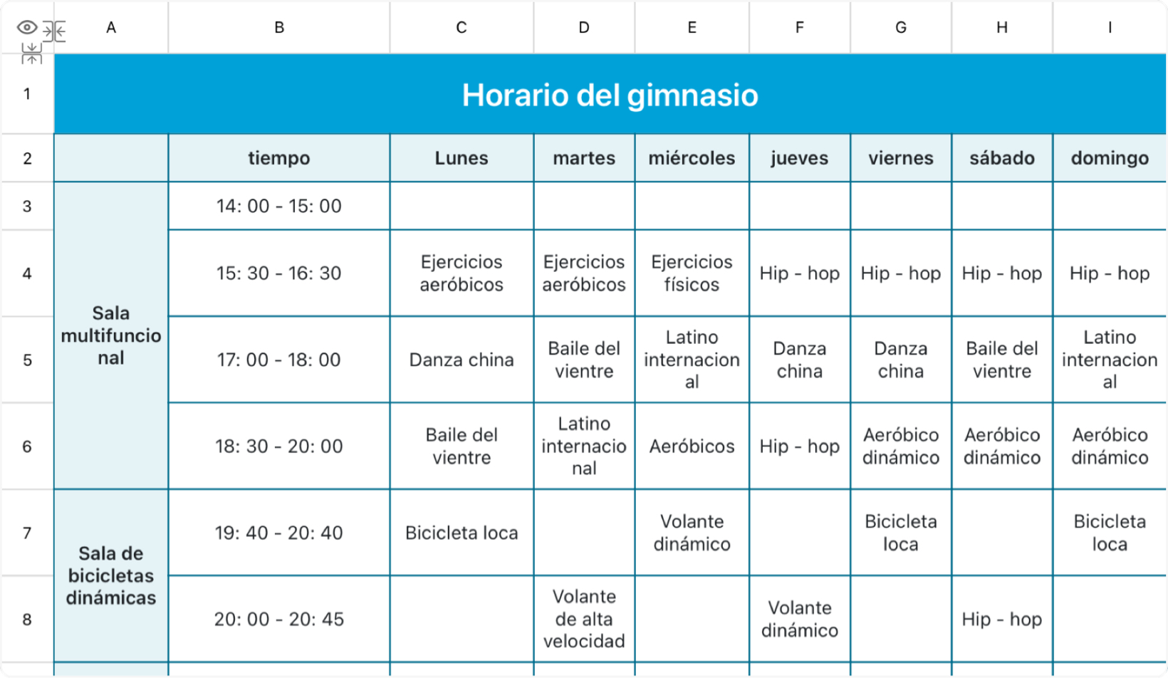 Horario del gimnasio